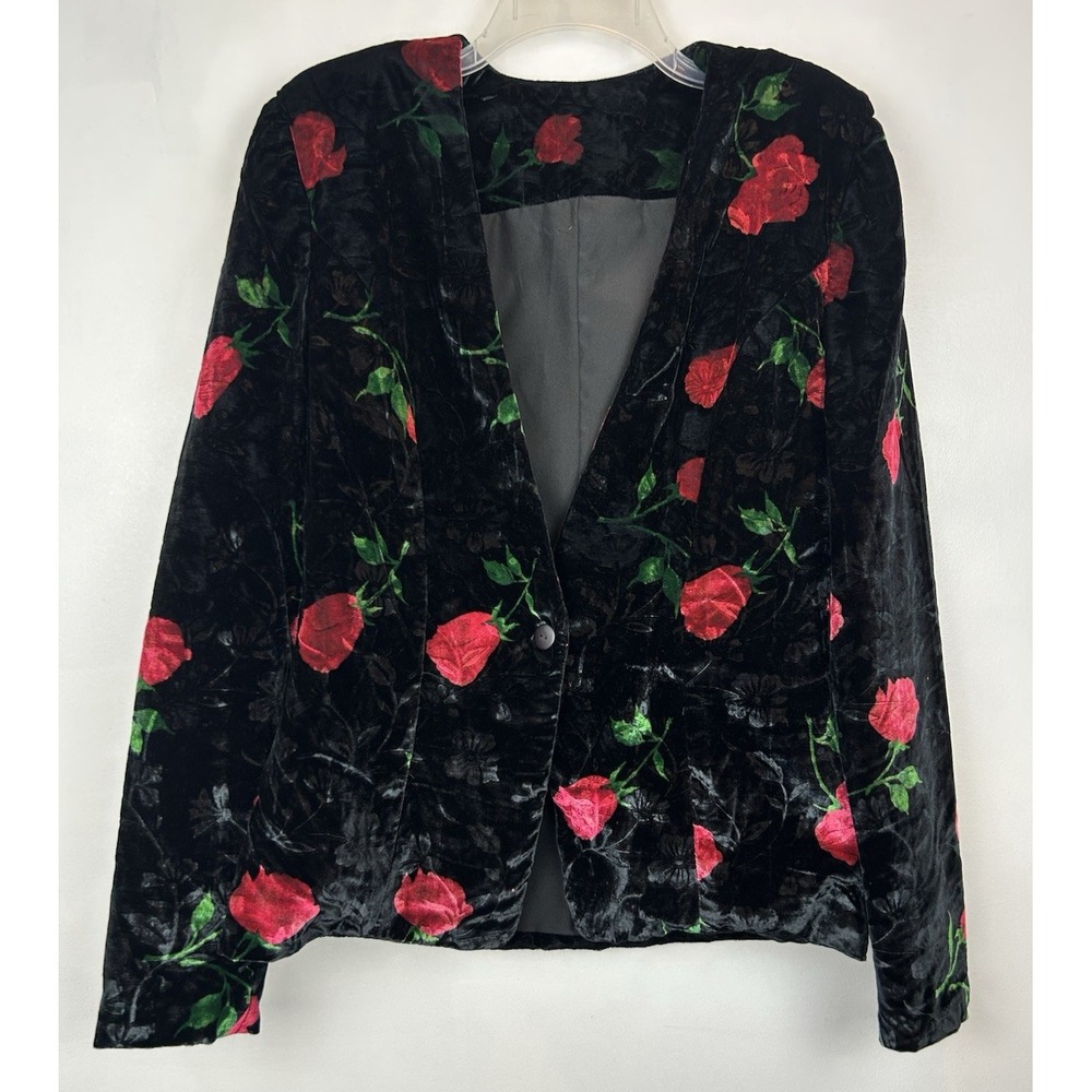 Womans Jacket Blazer Womens Small Black Red Roses Velveteen Steampunk Whimsigoth